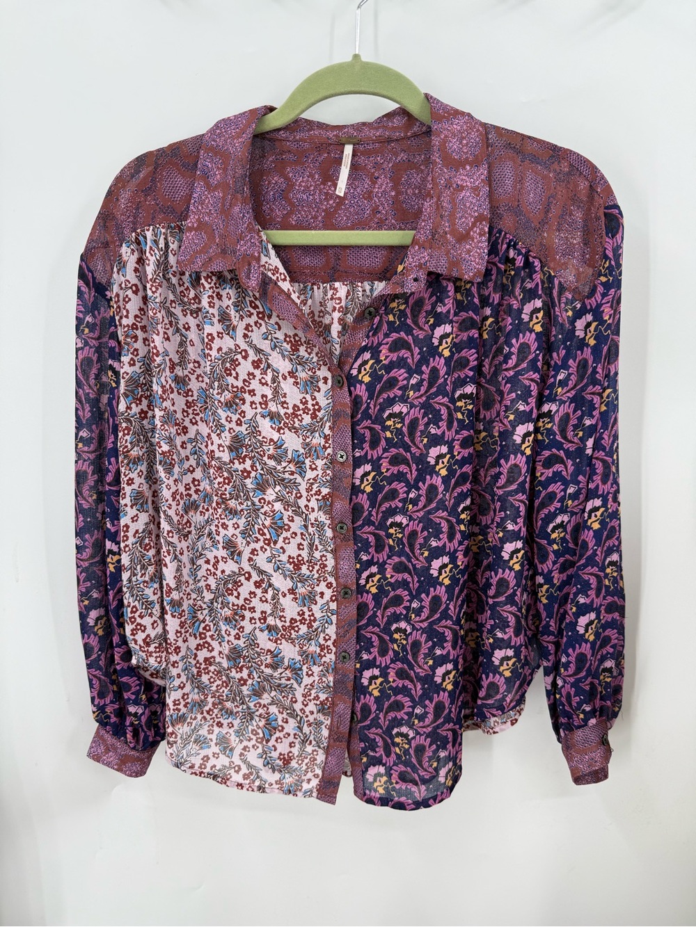 Free People Dani relaxedfit oversized Button-Up Top Combo / Black  colorway.XS